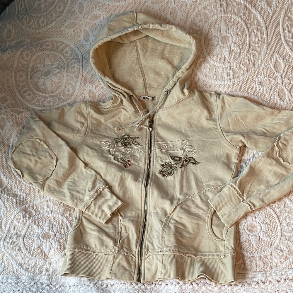 Y2K Beige Embroidered Hoodie